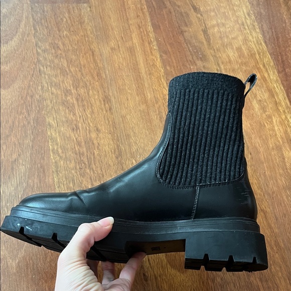 Zara Black Faux Leather Boots with Knit Calf - Picture 7 of 16